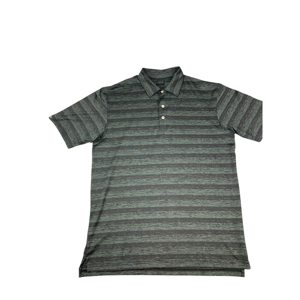 Dunning Golf Coolmax Polo Shirt, Gray Striped Moisture Wicking Men’s Size Large